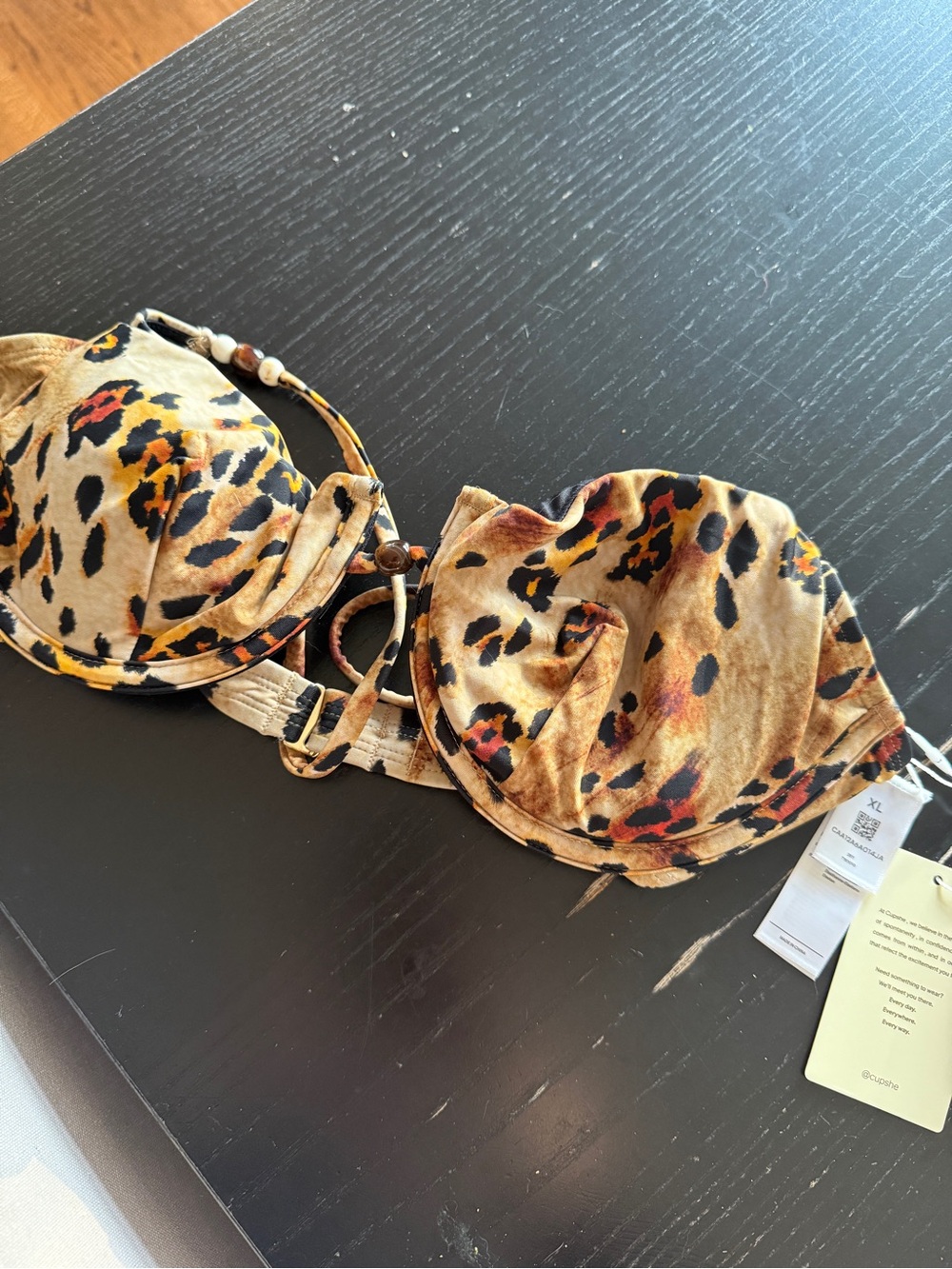 Cupshe Leopard Print Underwire Bikini Top in Tan, Black, Brown